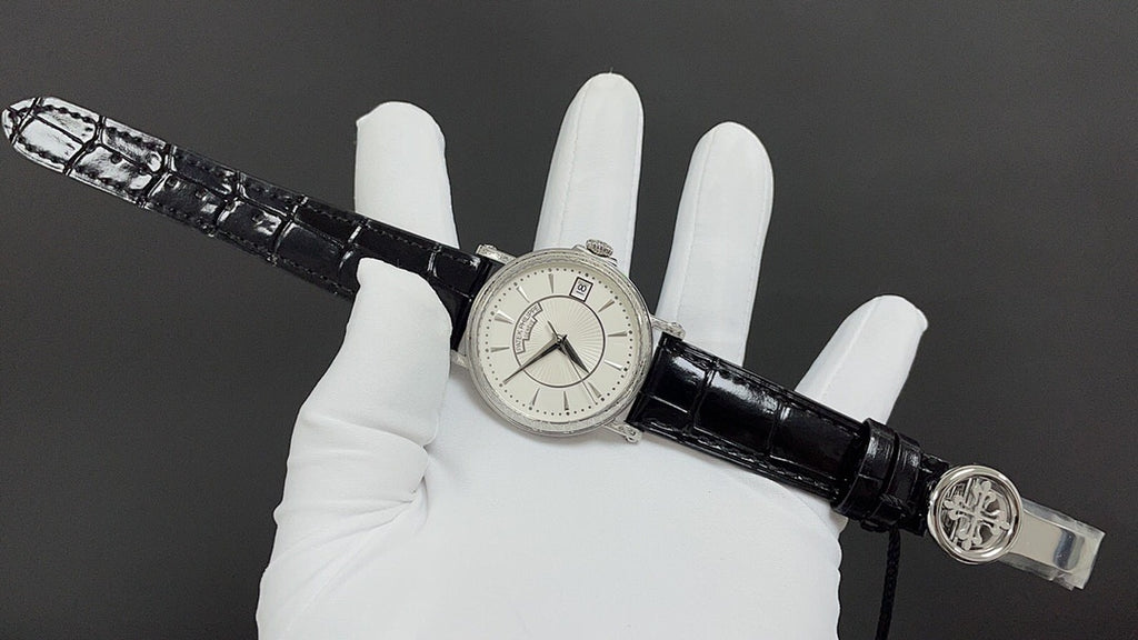 Patek Philippe Calatrava "Officer's Case" Silver Opaline Dial Bracelet Black