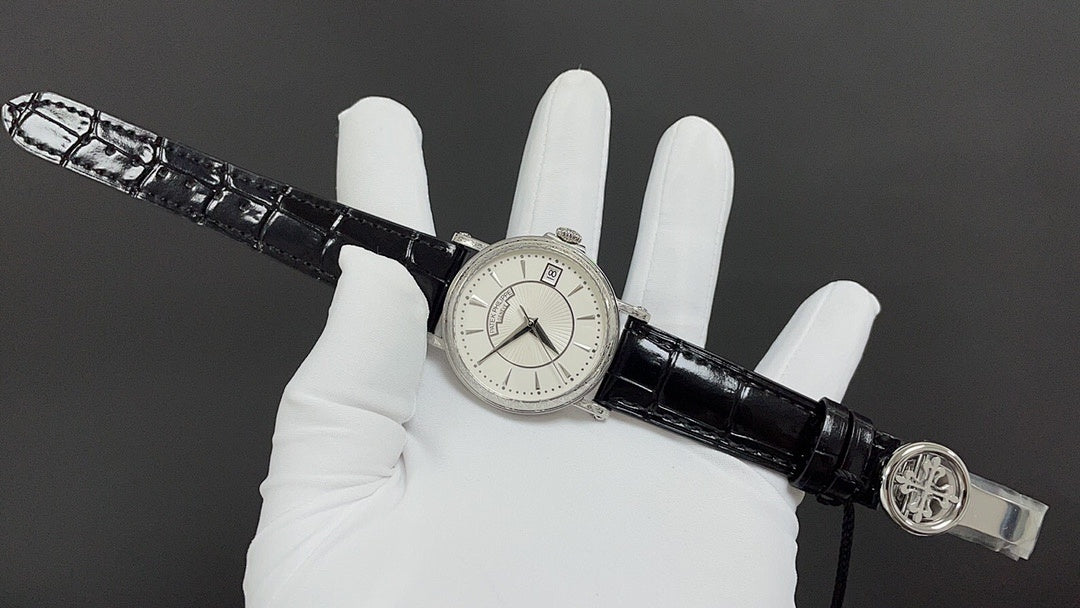 Patek Philippe Calatrava "Officer's Case" Silver Opaline Dial Bracelet Black