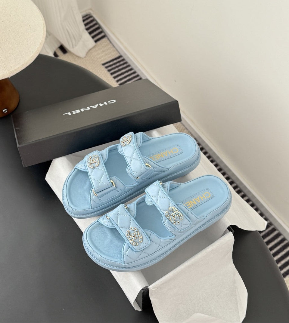 CHANEL Quilted Dad Sandal  Light Blue.