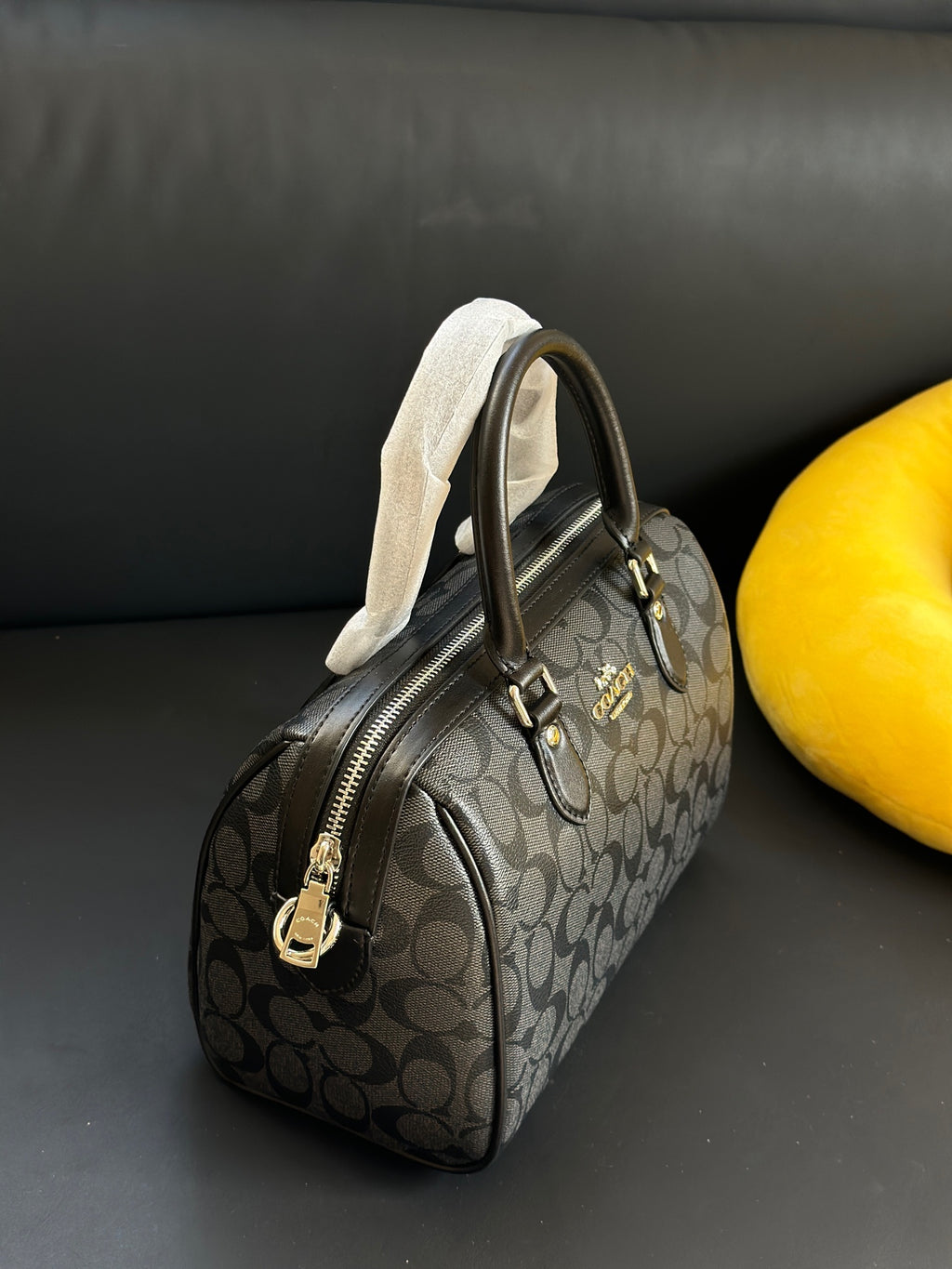 Coach Rowan Satchel Black Signature Canvas