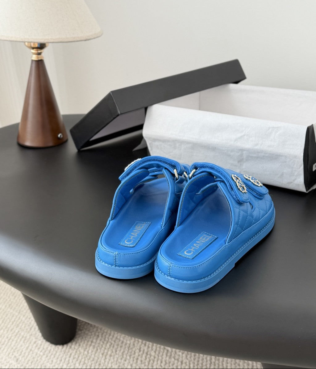 CHANEL Quilted Dad Sandal  Blue.