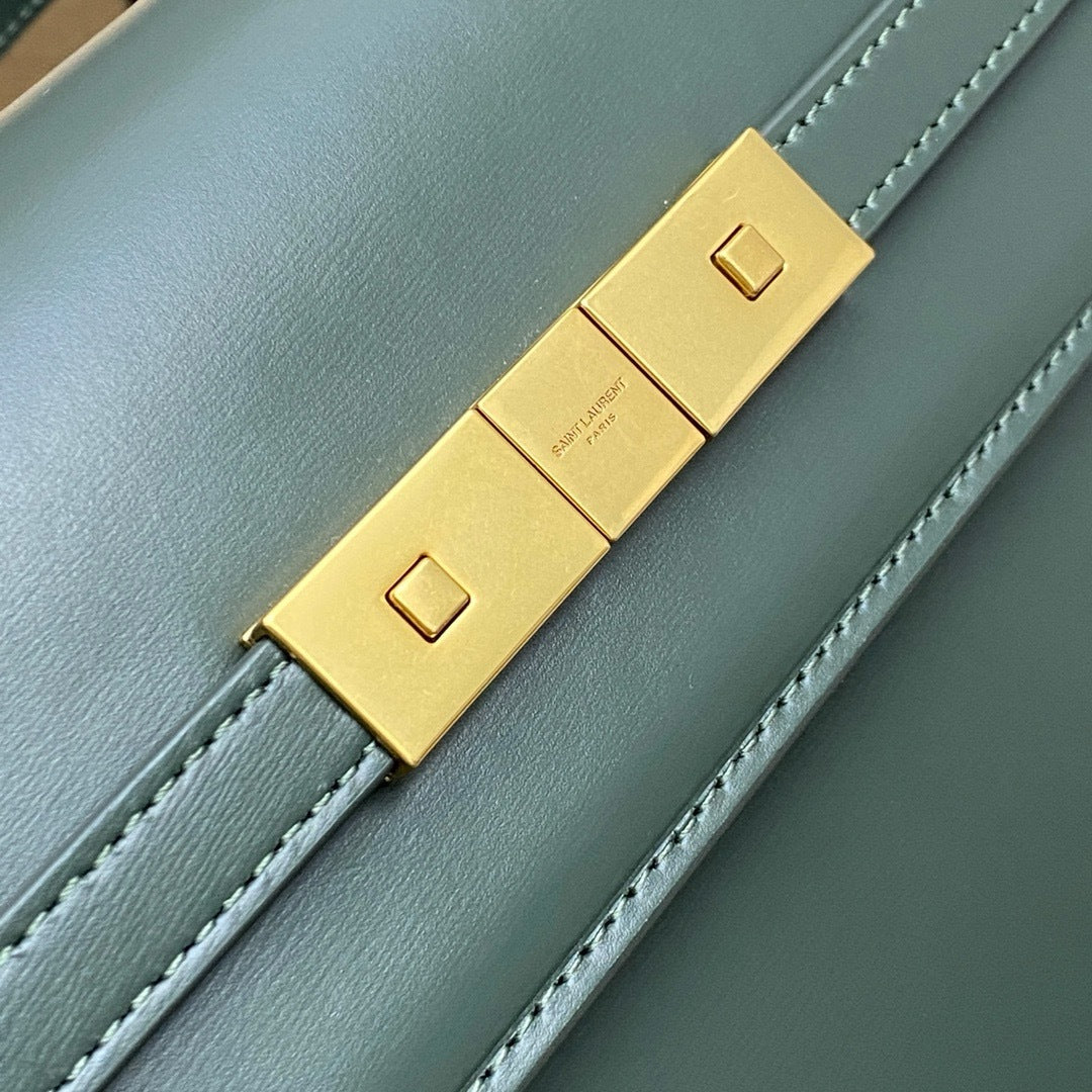 Saint Laurent Manhattan Small Shoulder Bag Verde Oliva Ferragens Douradas