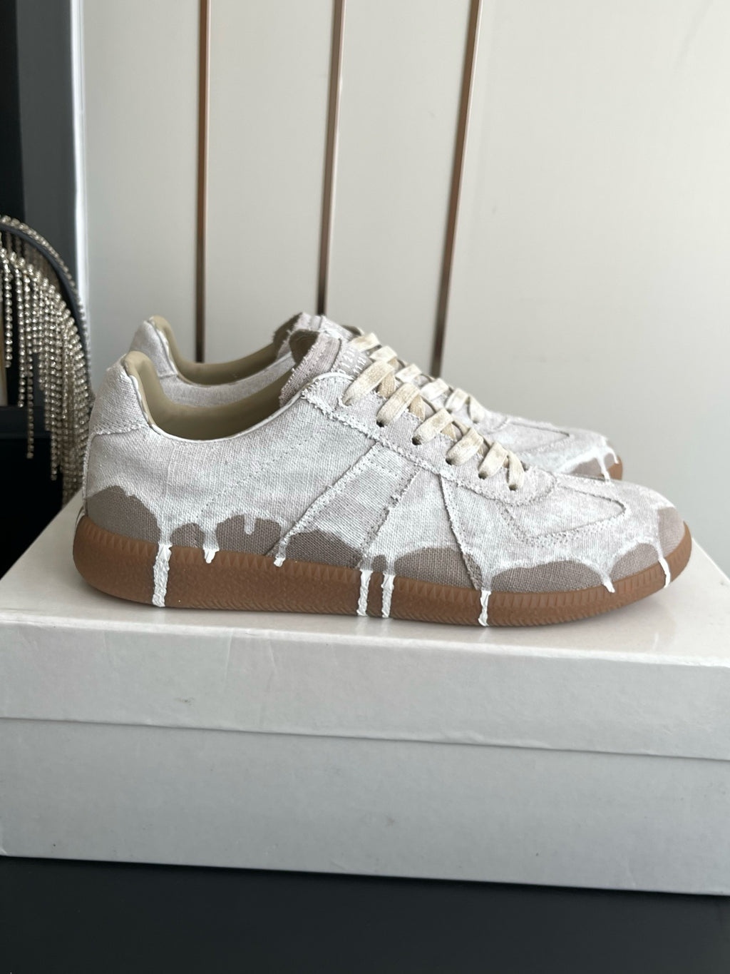 Maison Margiela Replica Low "Paint Drip Bianchetto Linen/Canvas