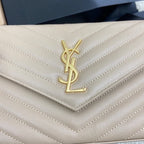 Saint Laurent Shoulder Bag Bege Ferragens Douradas.