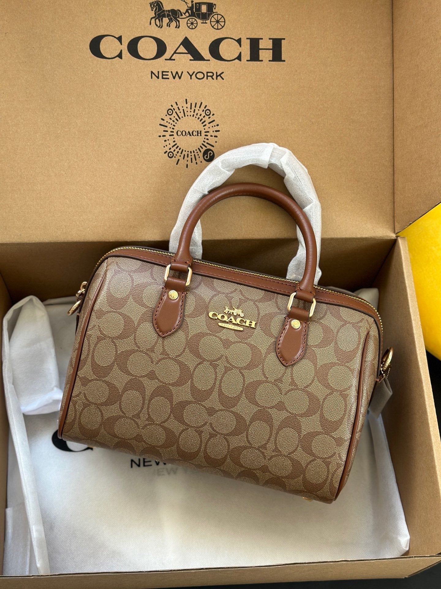 Coach Rowan Satchel Beje / Brown Signature Canvas