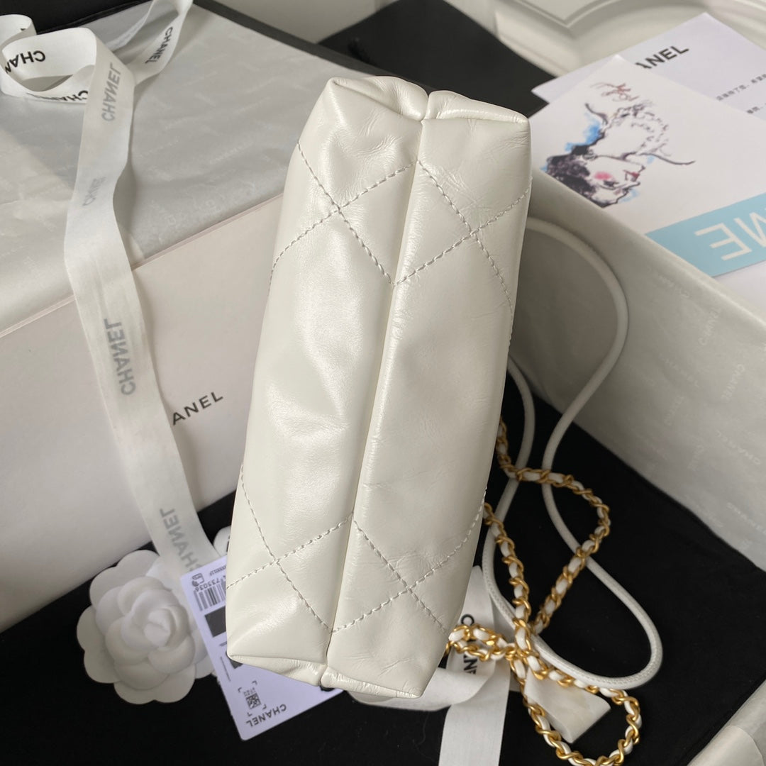 Chanel 22 Handbag 22S Calfskin White/Gold Logo