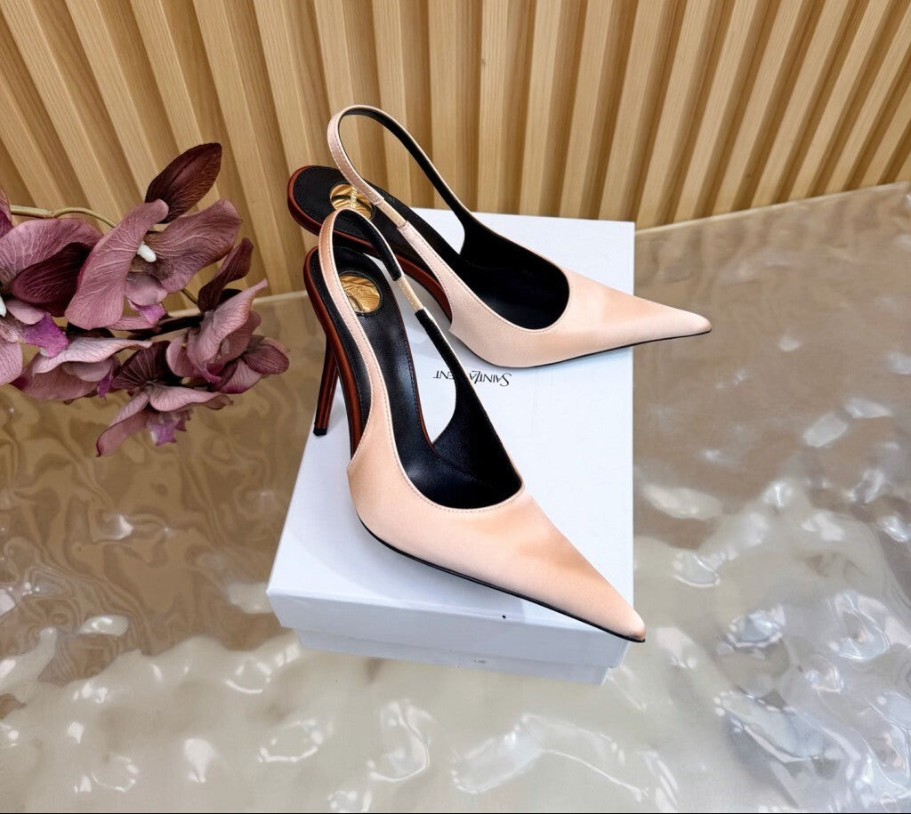 Saint Laurent Scarpin Slingback Deroche  Rose Lingerie e Dark em crepe de cetim
