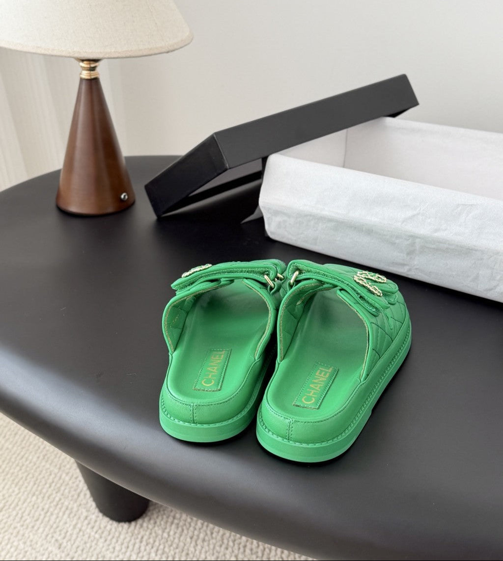 CHANEL Quilted Dad Sandal  Green.