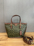 Coach Taxi Tote 21 Signature Green Ferragens Douradas