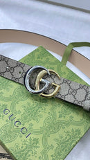 Cinto Gucci GG Marmont Reversible Thin Belt Beige