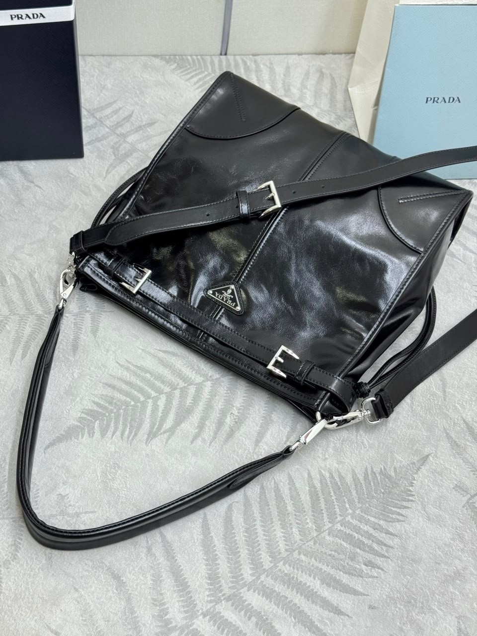 Prada Bonnie Leather Shoulder Bag Black