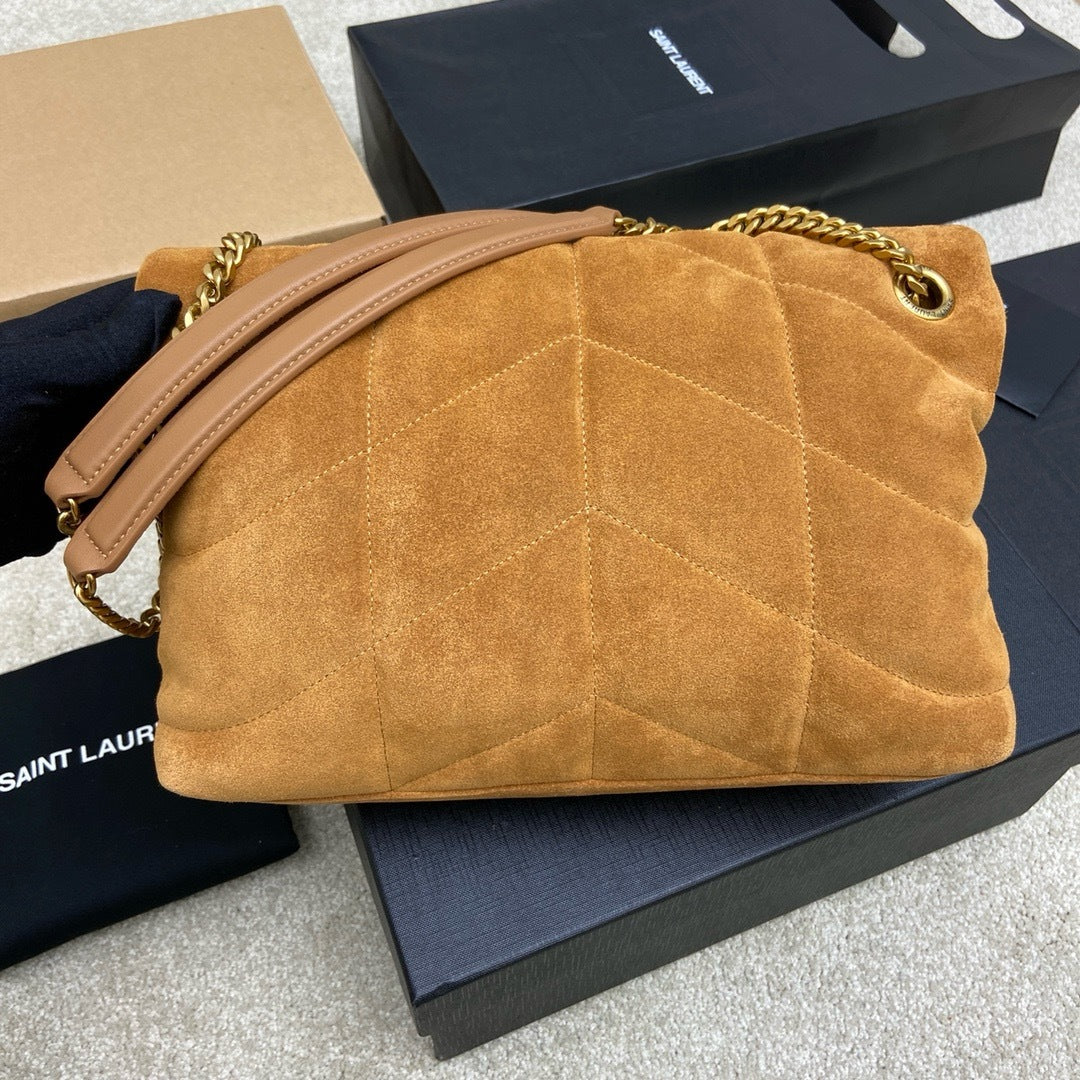 Bolsa Saint Laurent Puffer Toy  Shoulder Bag Camel em camurça