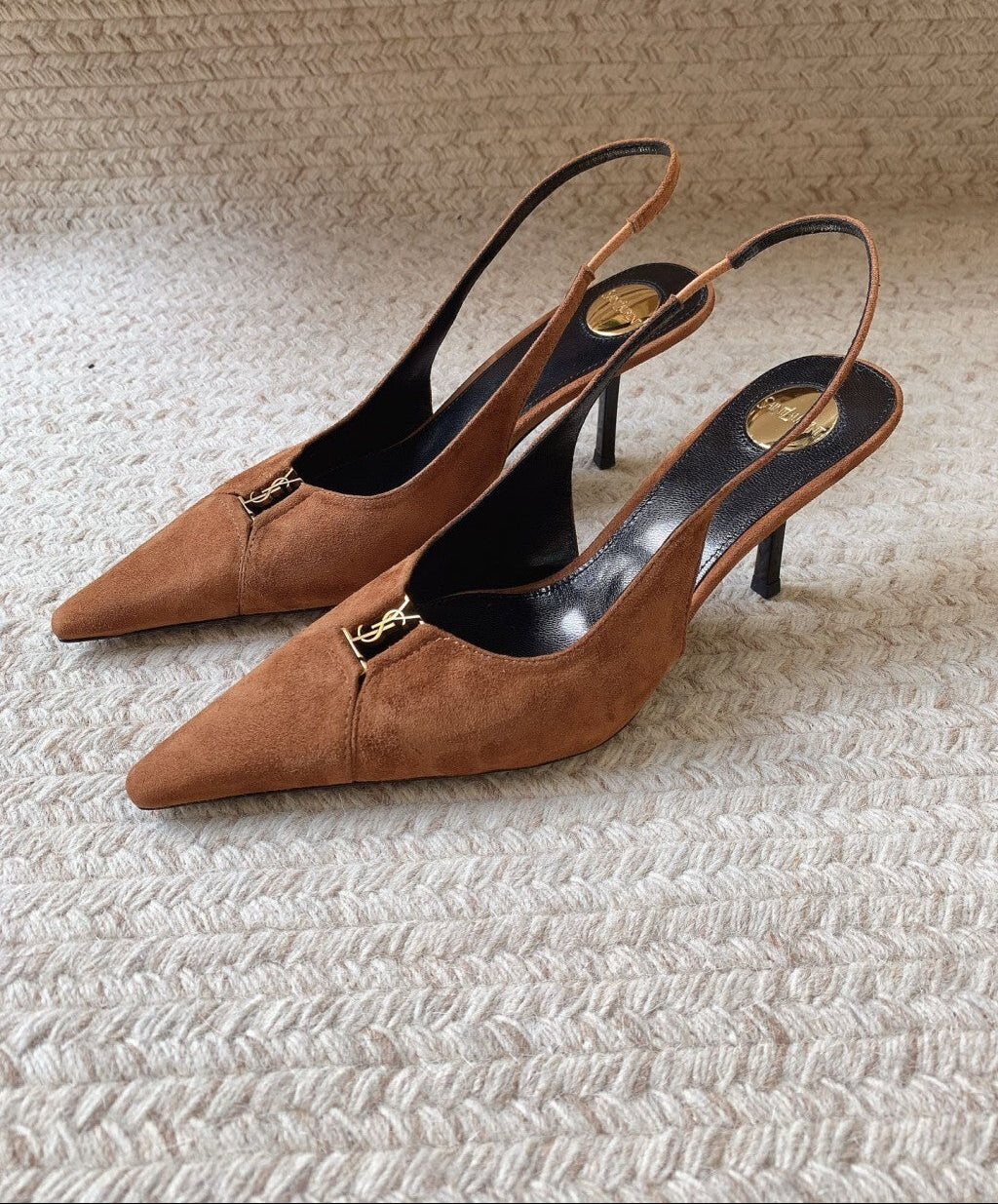 Saint Laurent Scarpin Slingback Babylone Camurça 75 mm