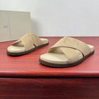 Brunello Cucinelli Slide De Camurça Com Tiras Cruzadas