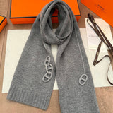 Cachecol Hermès Maillons Traces em Malha de Tricô Cinza-Mescla