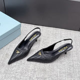 Prada Salto Slingback em Couro Trançado