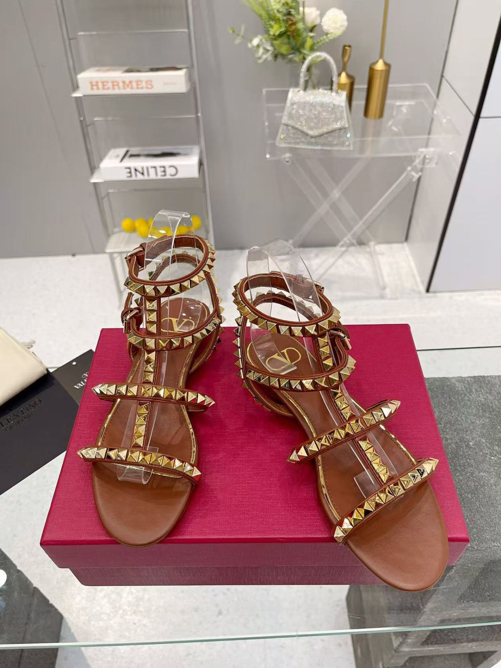 Valentino Garavani Rockstud Flat Calfskin Sandal with Straps