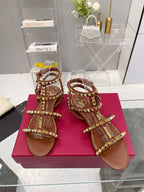 Valentino Garavani Rockstud Flat Calfskin Sandal with Straps