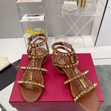 Valentino Garavani Rockstud Flat Calfskin Sandal with Straps