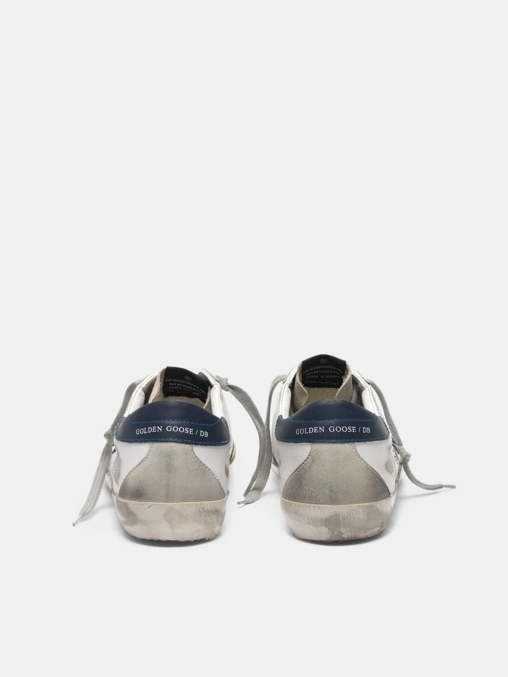 Golden Goose Super-Star White Leather Blue Suede Star Navy Heel