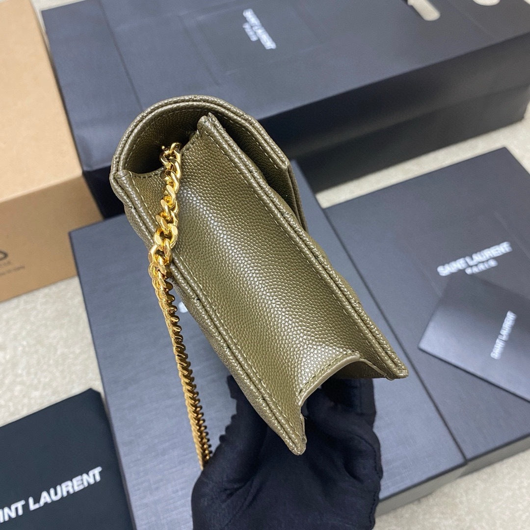 Saint Laurent Shoulder Bag Green Ferragens Douradas