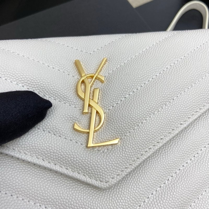 Saint Laurent Shoulder Bag White Ferragens Douradas