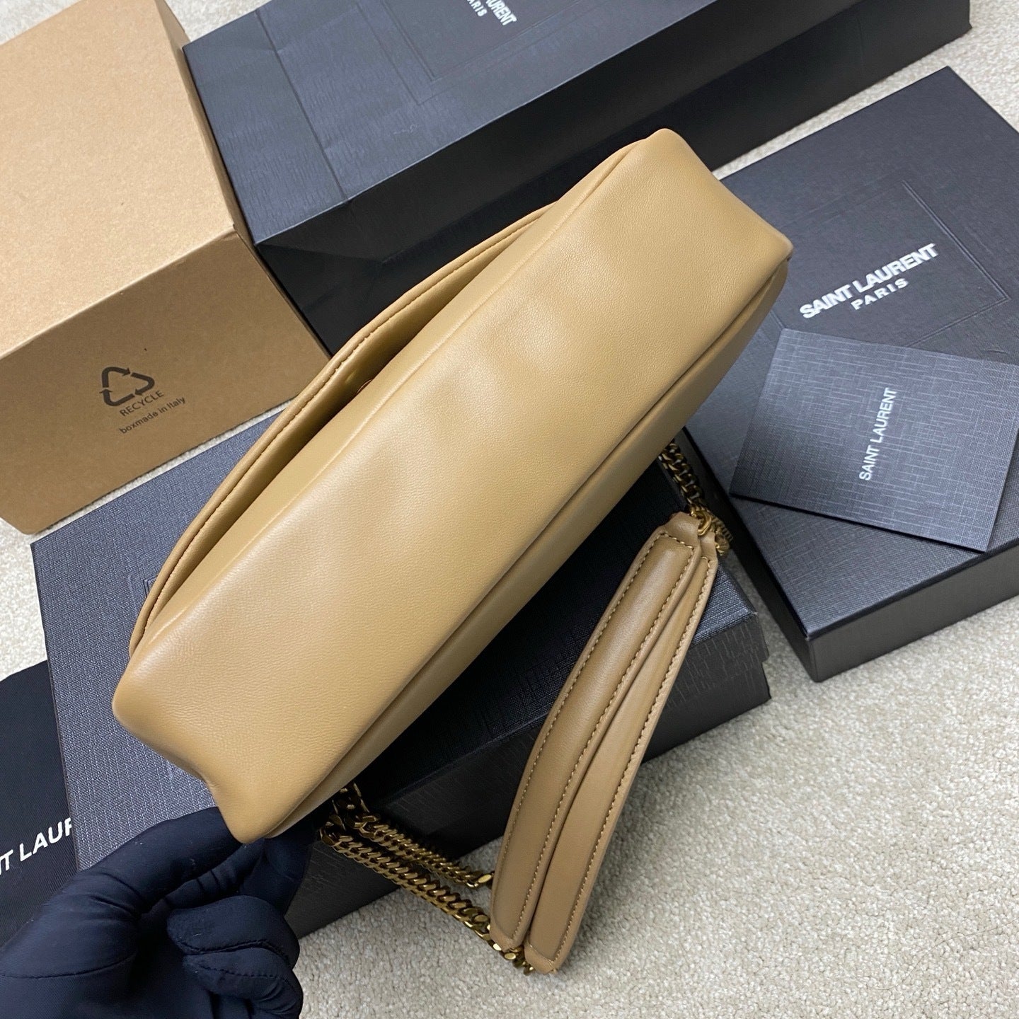 Yves Saint Laurent Calypso Lambskin Bege Ferragens Douradas