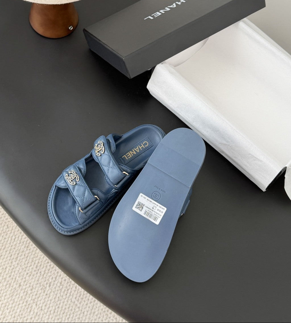 CHANEL Quilted Dad Sandal  Dark Blue.