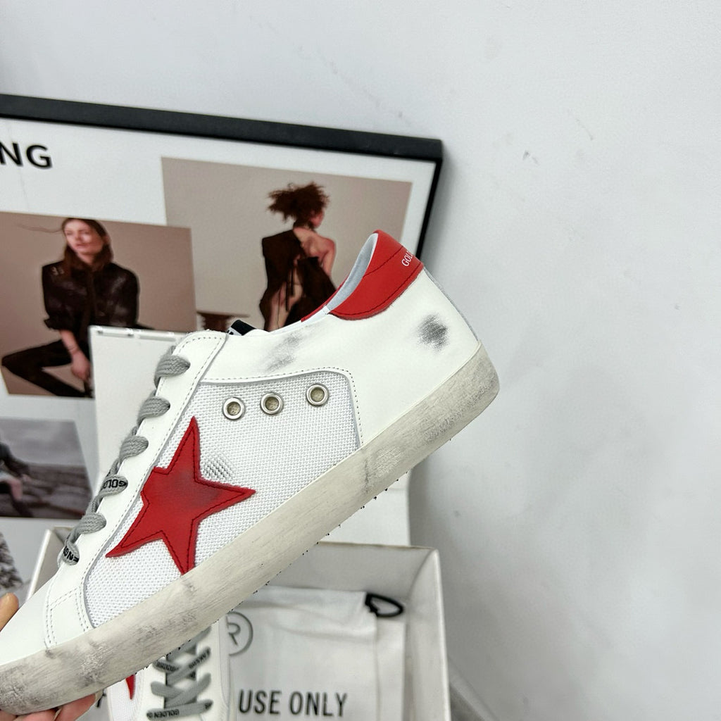 Golden Goose Super-Star White Net Red Star