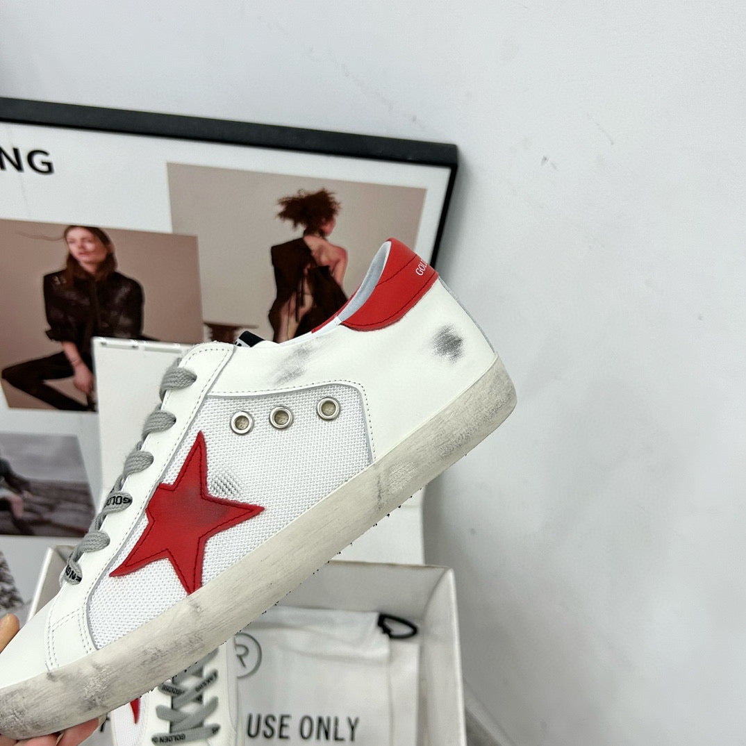 Golden Goose Super-Star White Net Red Star