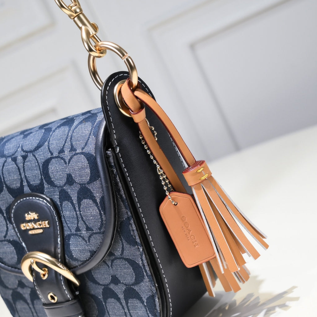 Coach Kleo Saddle Bag em Signature Chambray Navy Blue