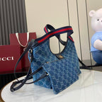 Gucci Giglio Large Tote Bag Blue Denim