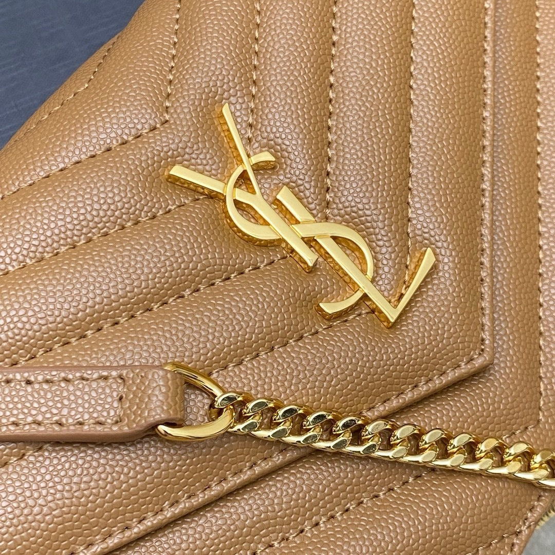 Saint Laurent Shoulder Bag Bege Camel Ferragens  Douradas