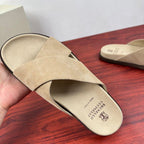 Brunello Cucinelli Slide De Camurça Com Tiras Cruzadas