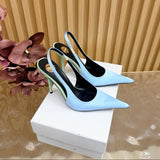 Saint Laurent Scarpin Slingback Deroche  Soft Blue & Pastel Green em  Crepe de Cetim