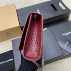 Saint Laurent Shoulder Bag Bordo Croc Ferragens Prata