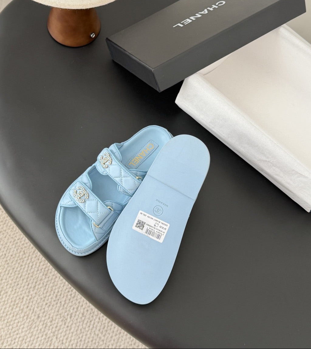 CHANEL Quilted Dad Sandal  Light Blue.