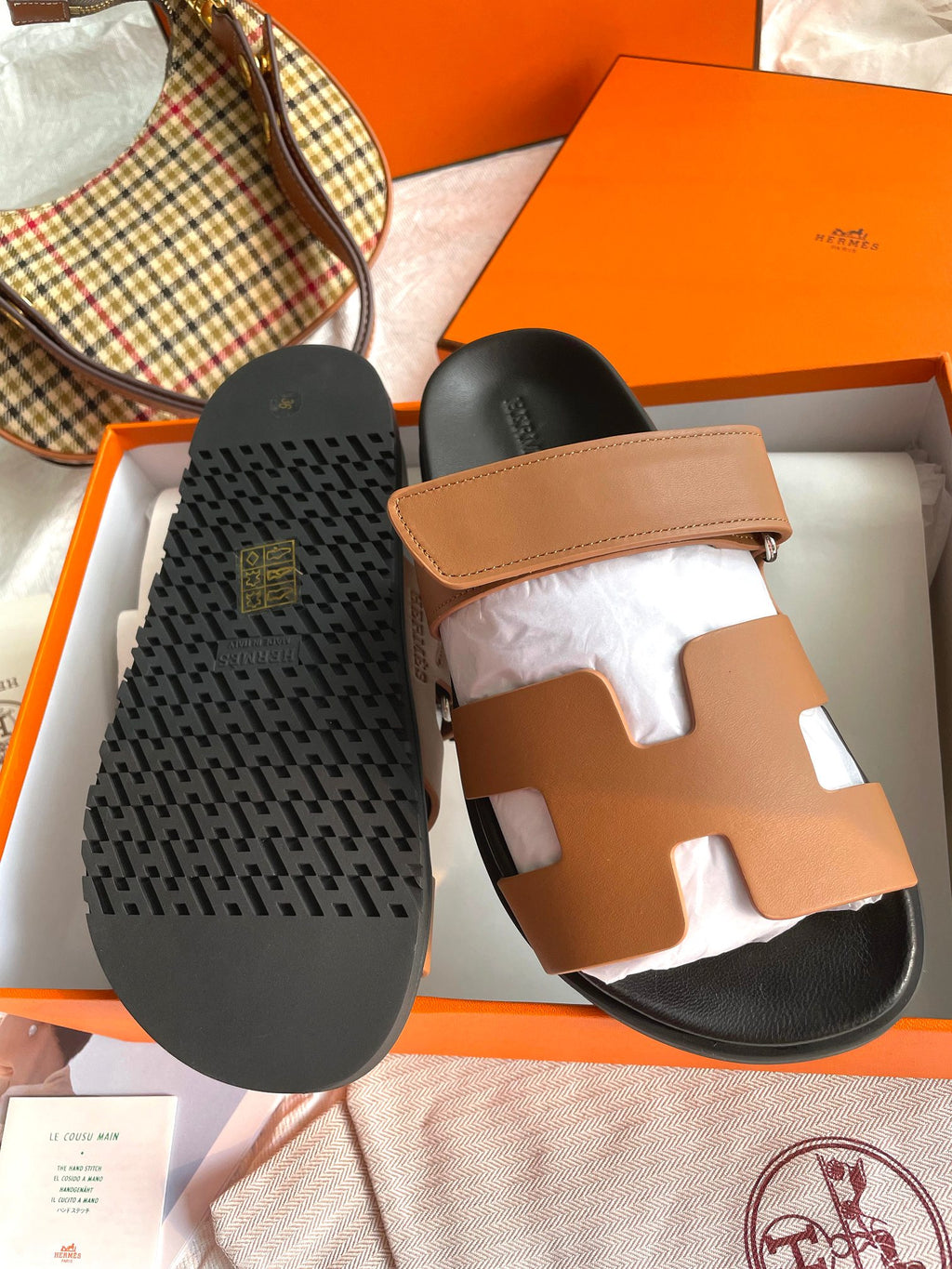 Hermes Chypre Sandal Naturel Black Smooth Calfskin Leather.