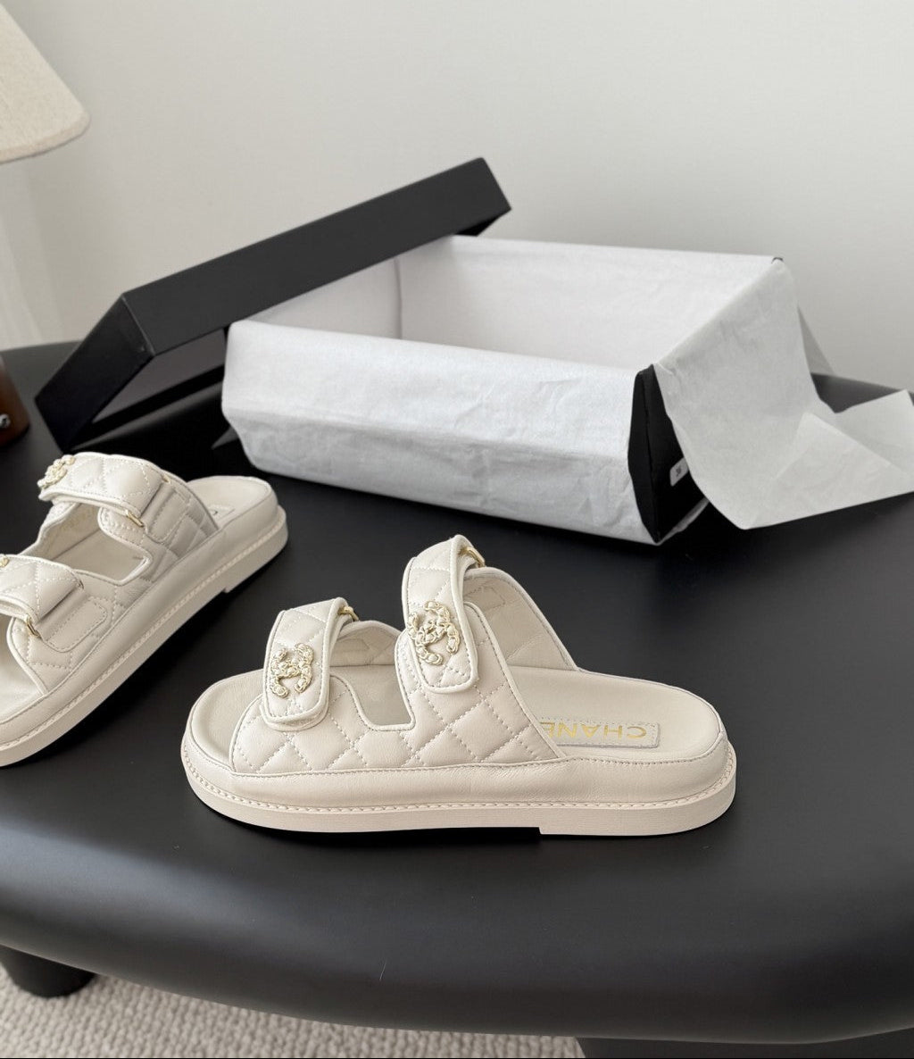 CHANEL Quilted Dad Sandal  Off-White.