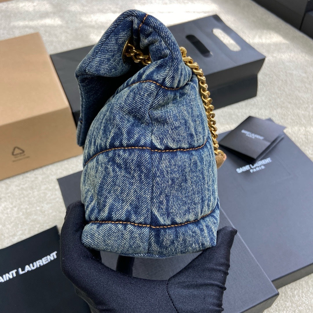 Bolsa Saint Laurent Puffer Denim Small Shoulder Bag