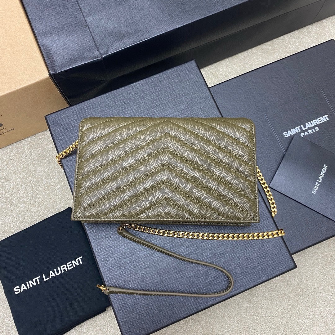 Saint Laurent Shoulder Bag Green Ferragens Douradas