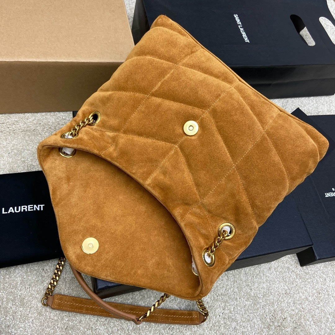 Bolsa Saint Laurent Puffer Toy  Shoulder Bag Camel em camurça