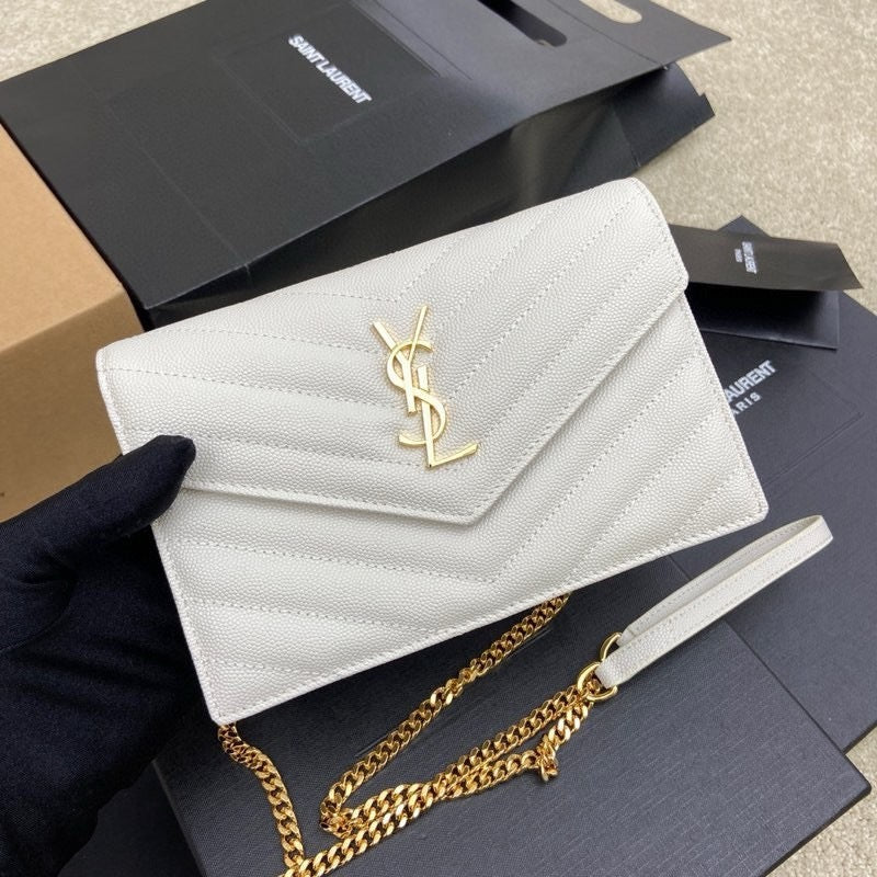 Saint Laurent Shoulder Bag White Ferragens Douradas