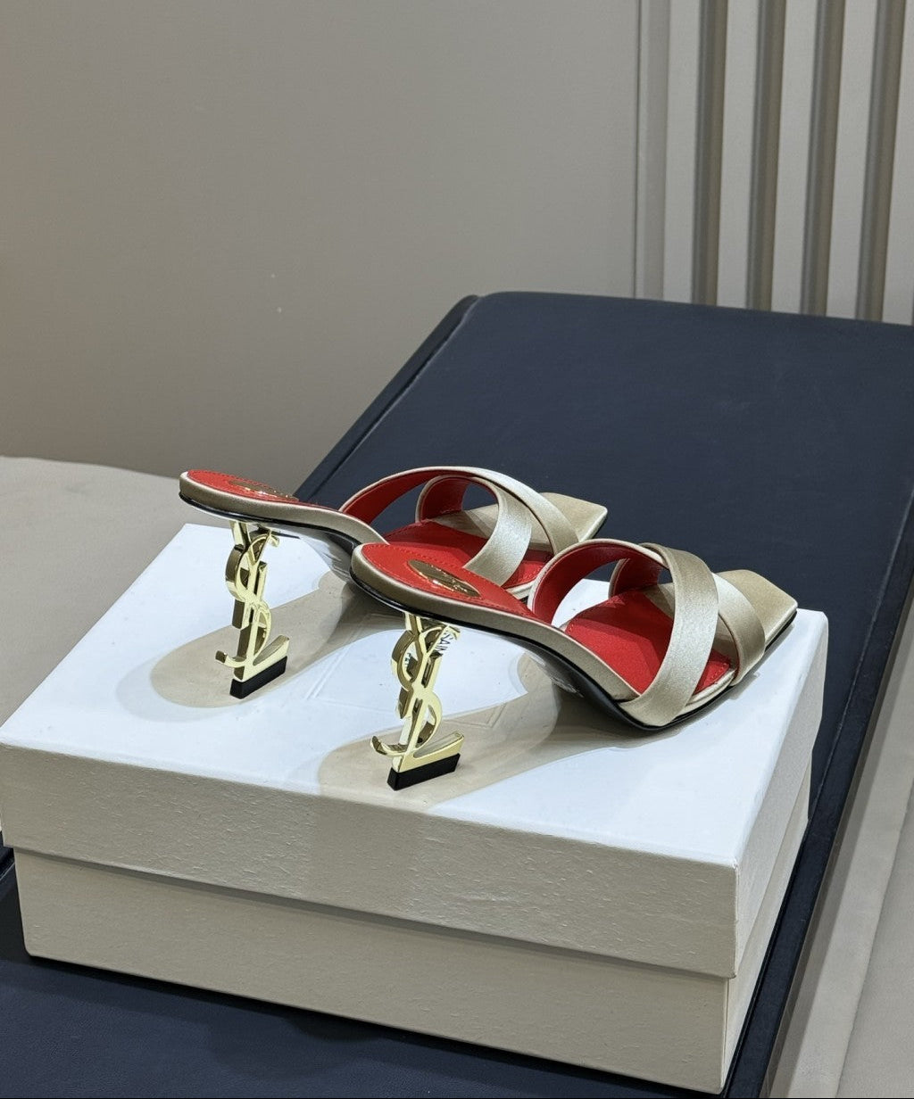 Saint Laurent  Mules Opyum Em Crepe De Cetim Rosa Envelhecido