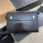 Saint Laurent Manhattan Small Shoulder Bag Croc Black Ferragens Prata