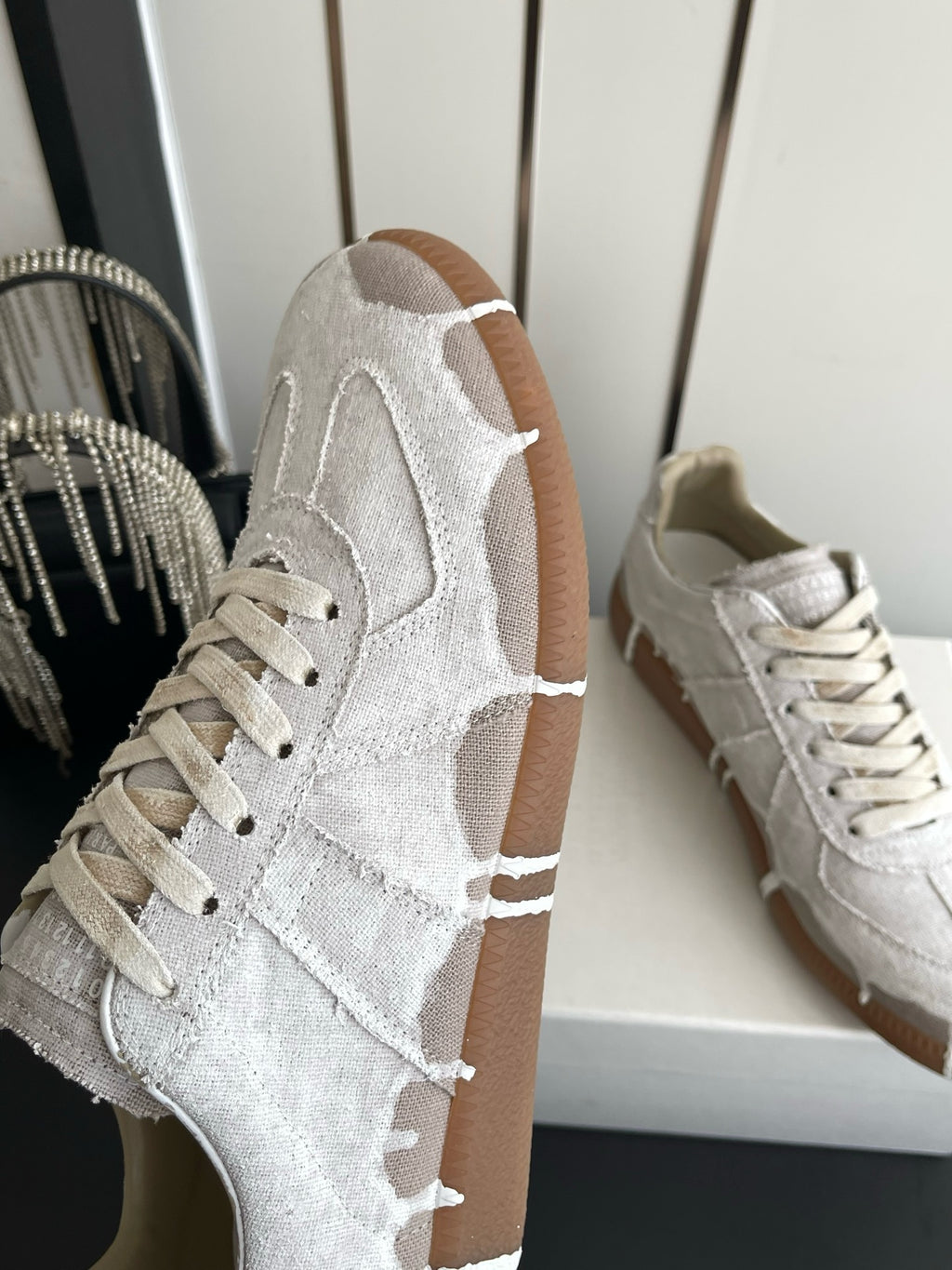 Maison Margiela Replica Low "Paint Drip Bianchetto Linen/Canvas