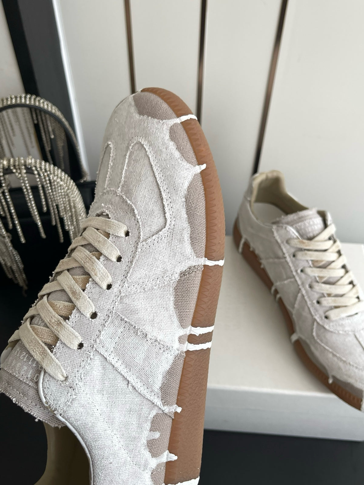 Maison Margiela Replica Low "Paint Drip Bianchetto Linen/Canvas