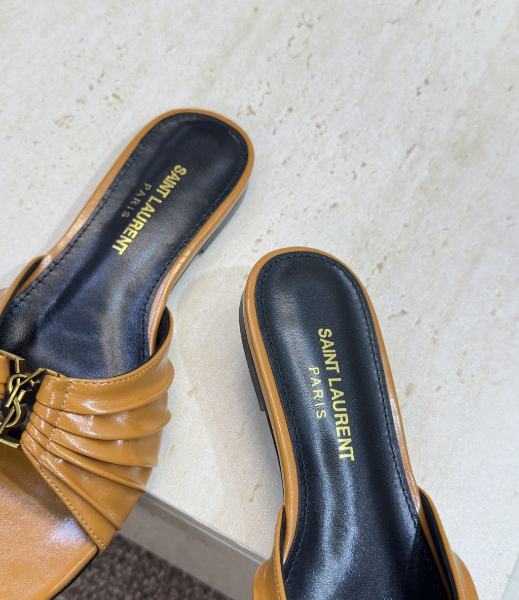 Saint Laurent  Flat Slide Sandals Camel Gold