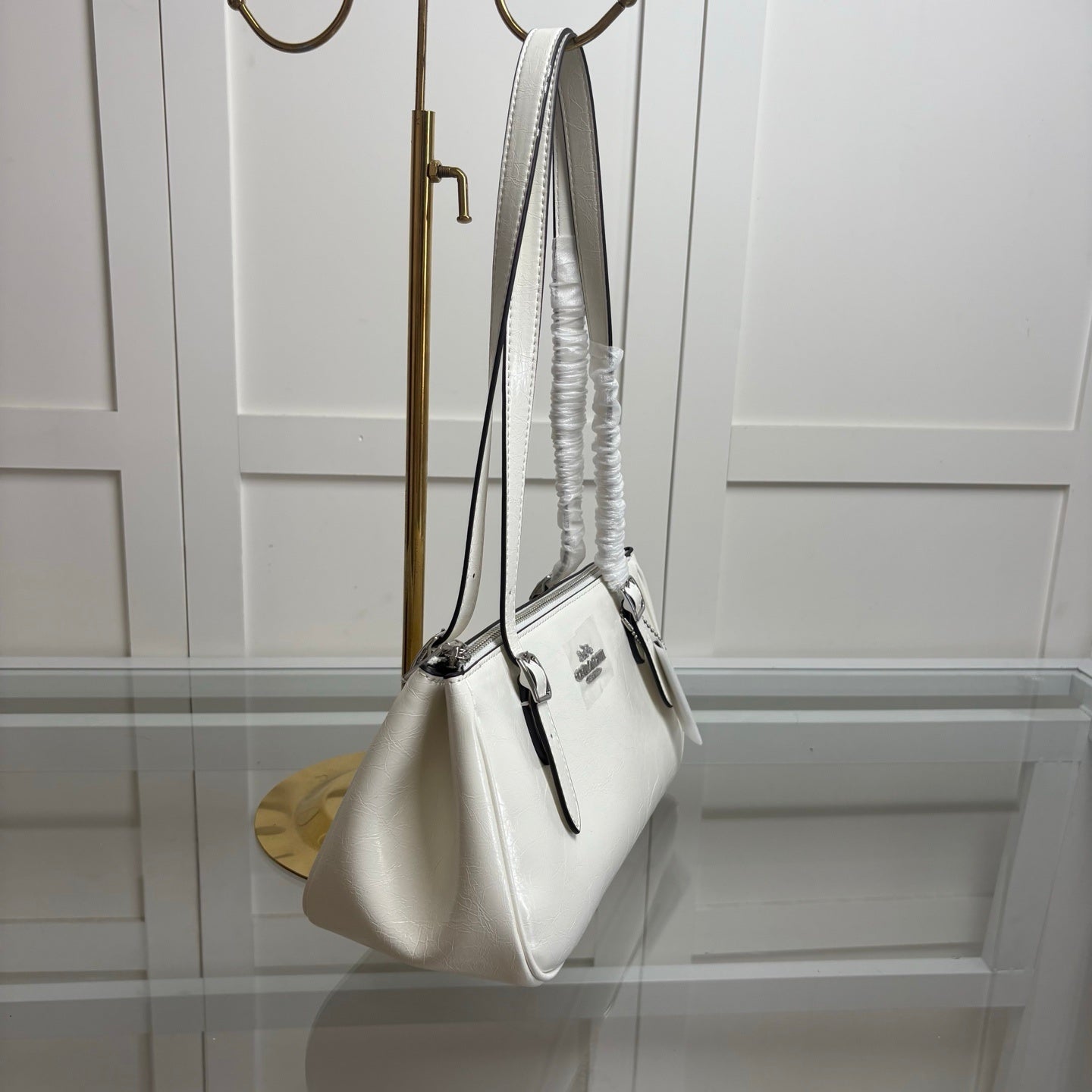 Coach Asher Shoulder Bag Shiny Crinkle Leather White