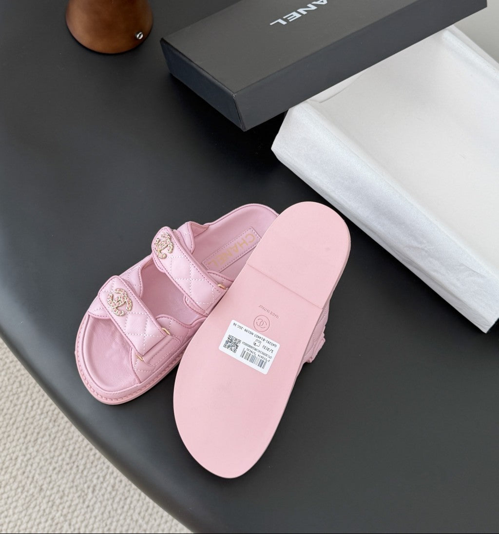 CHANEL Quilted Dad Sandal  Light Pink.